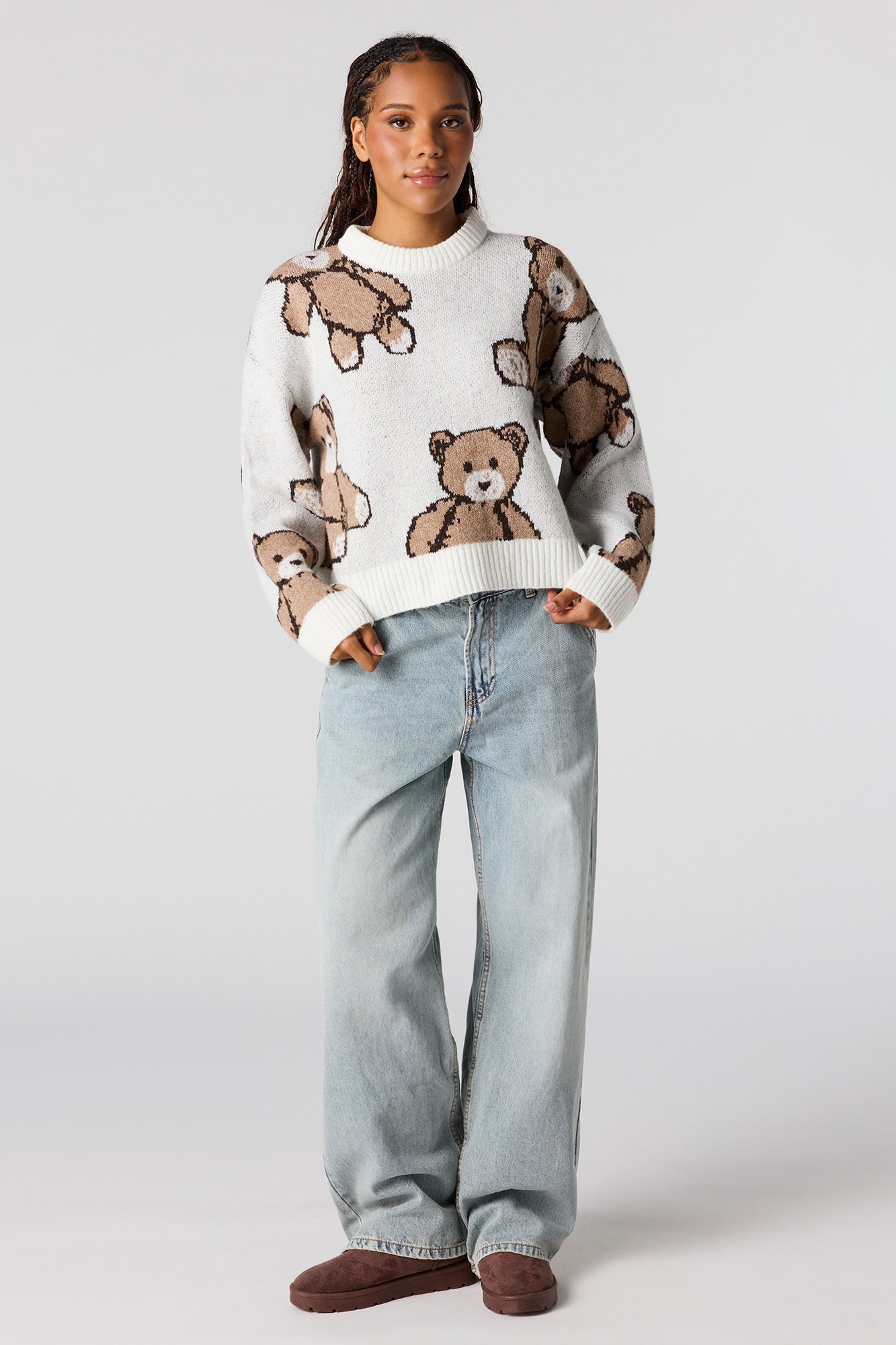 Teddy Bear Jacquard Knit Cropped Sweater – Urban Planet
