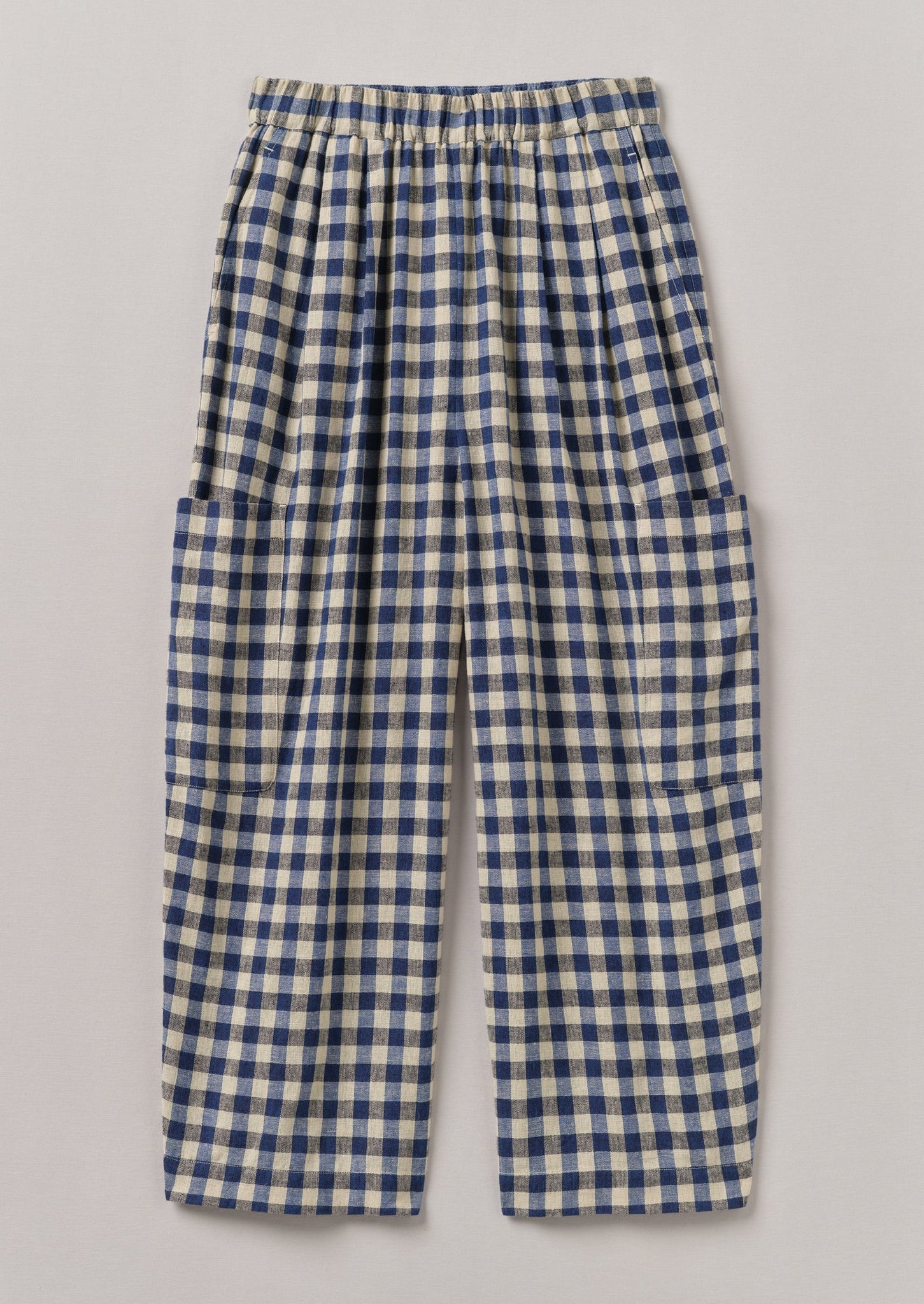 Gingham Linen Cotton Patch Pocket Pants | Denim Blue | TOAST