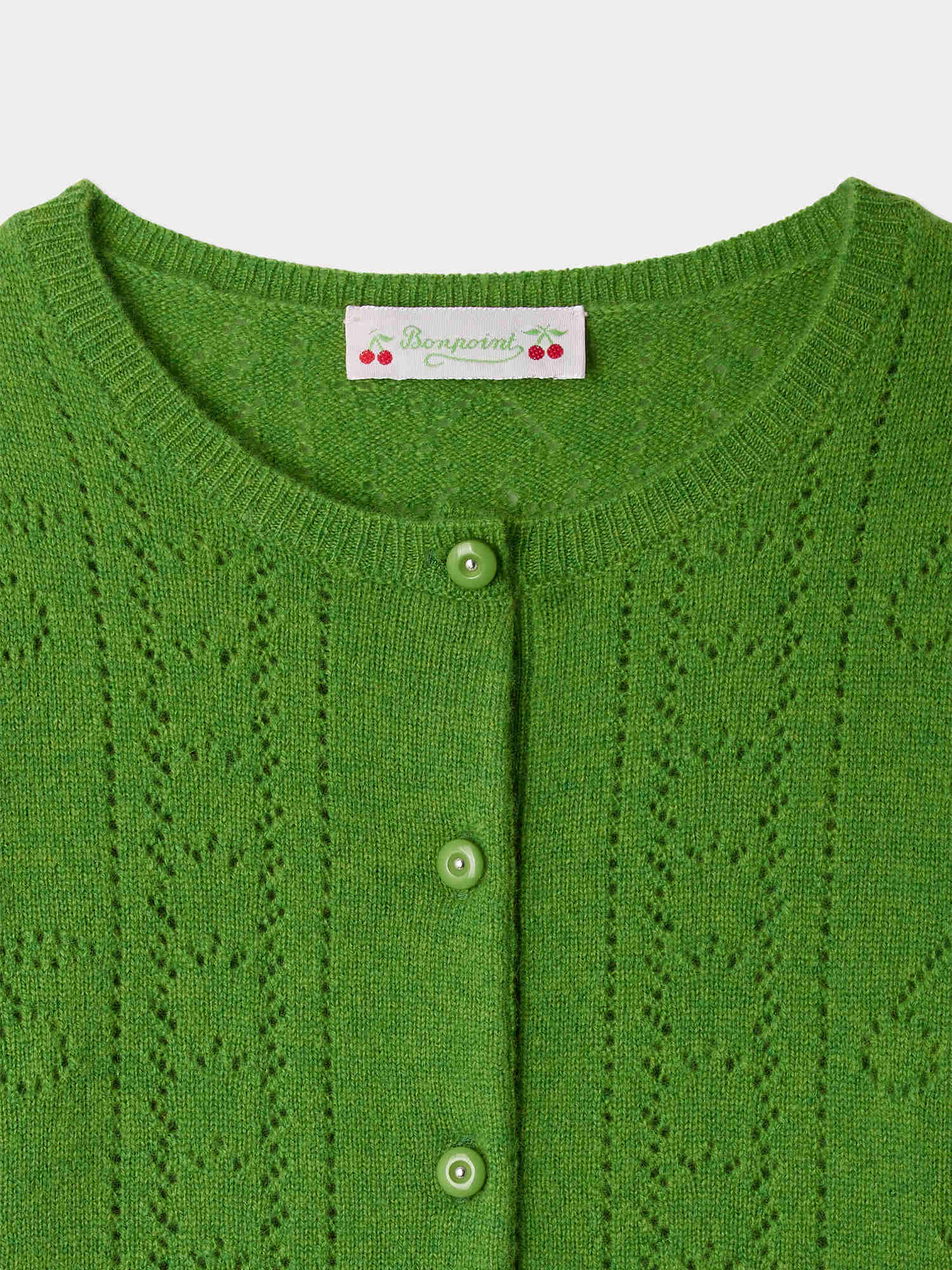 Josiane cardigan with fancy stitch in green cashmere • Bonpoint