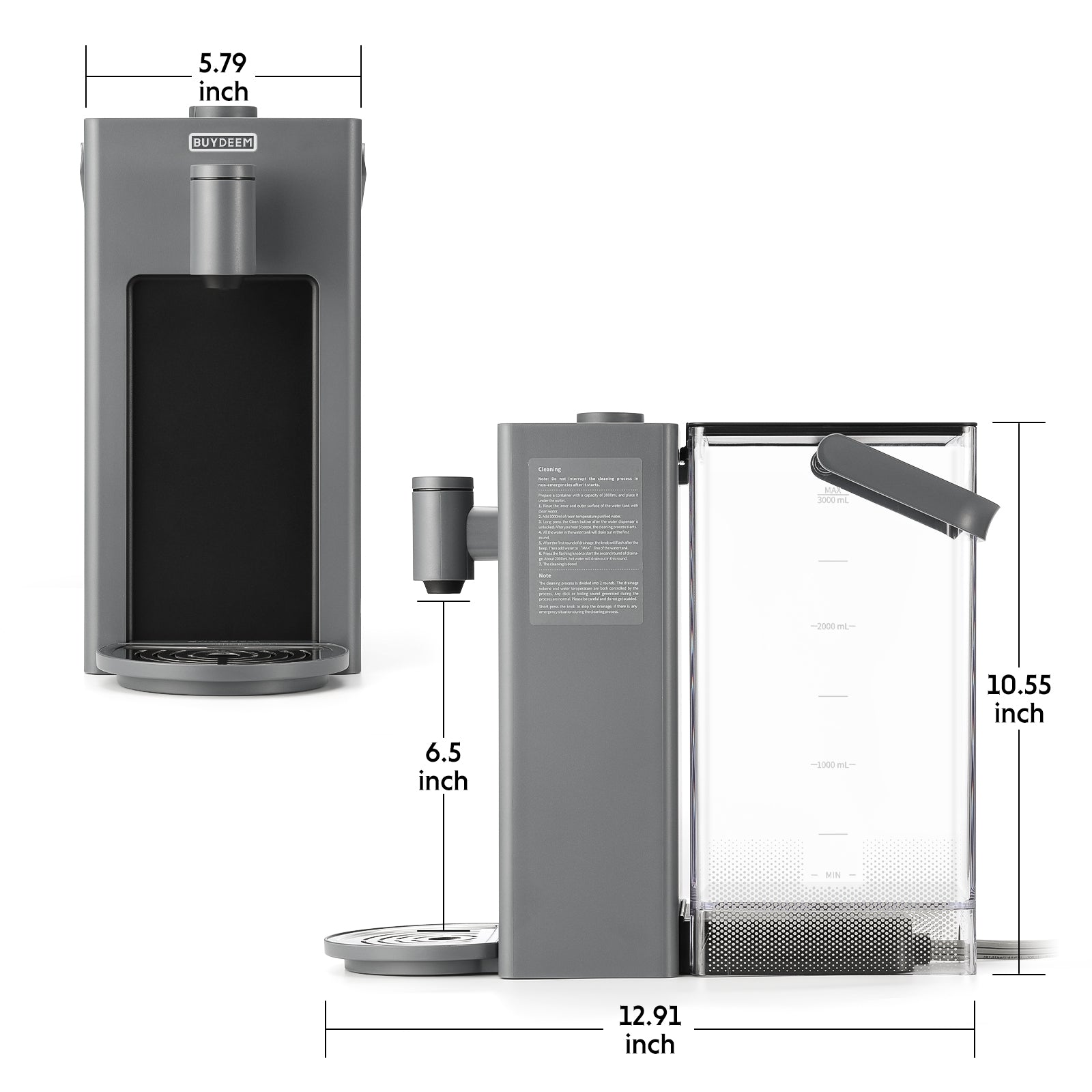 BUYDEEM Instant Hot Water Dispenser 3QT, Ink Grey