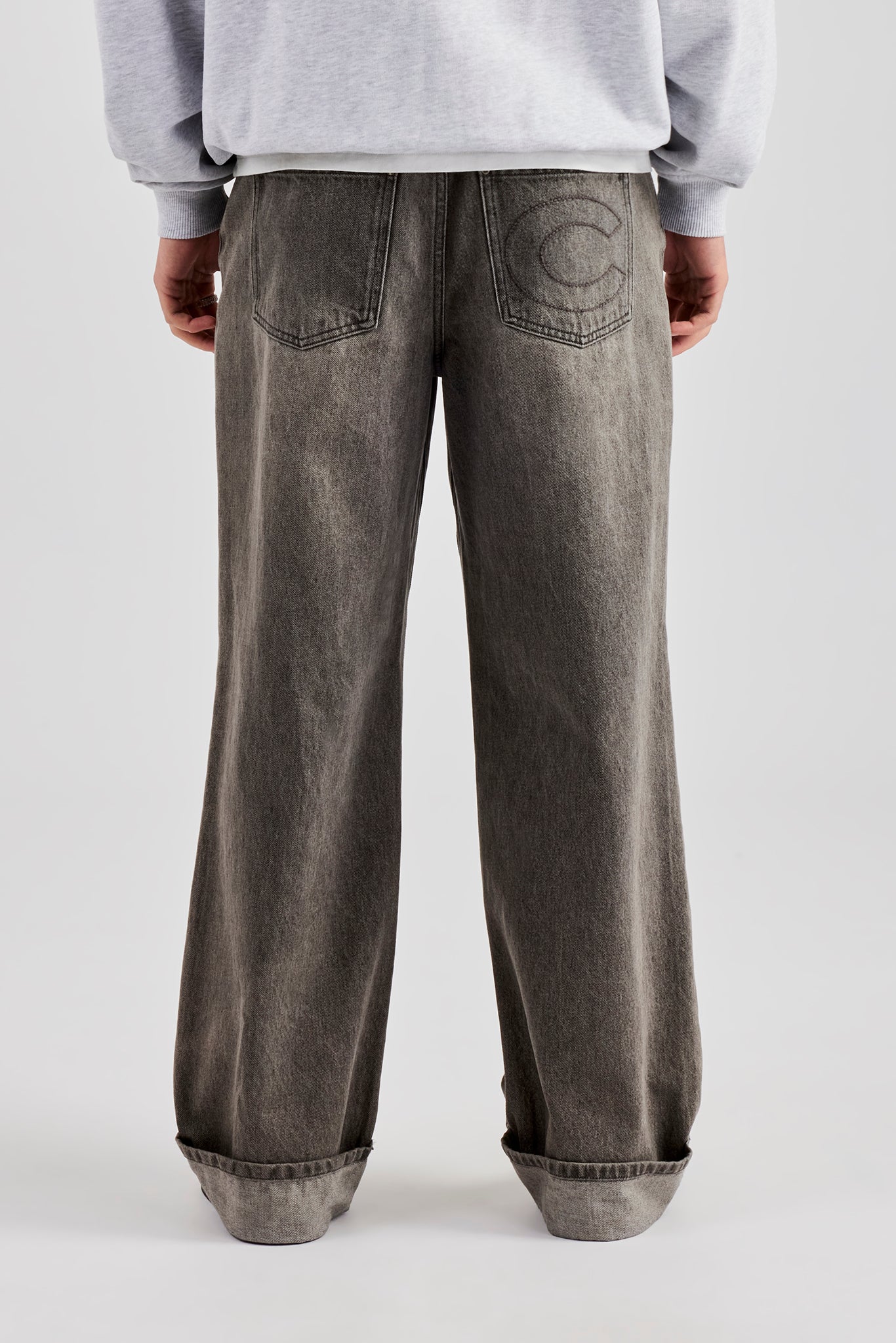 Washed Turn Up Baggy Jean - Washed Grey | Mens Denim | Shop Denim