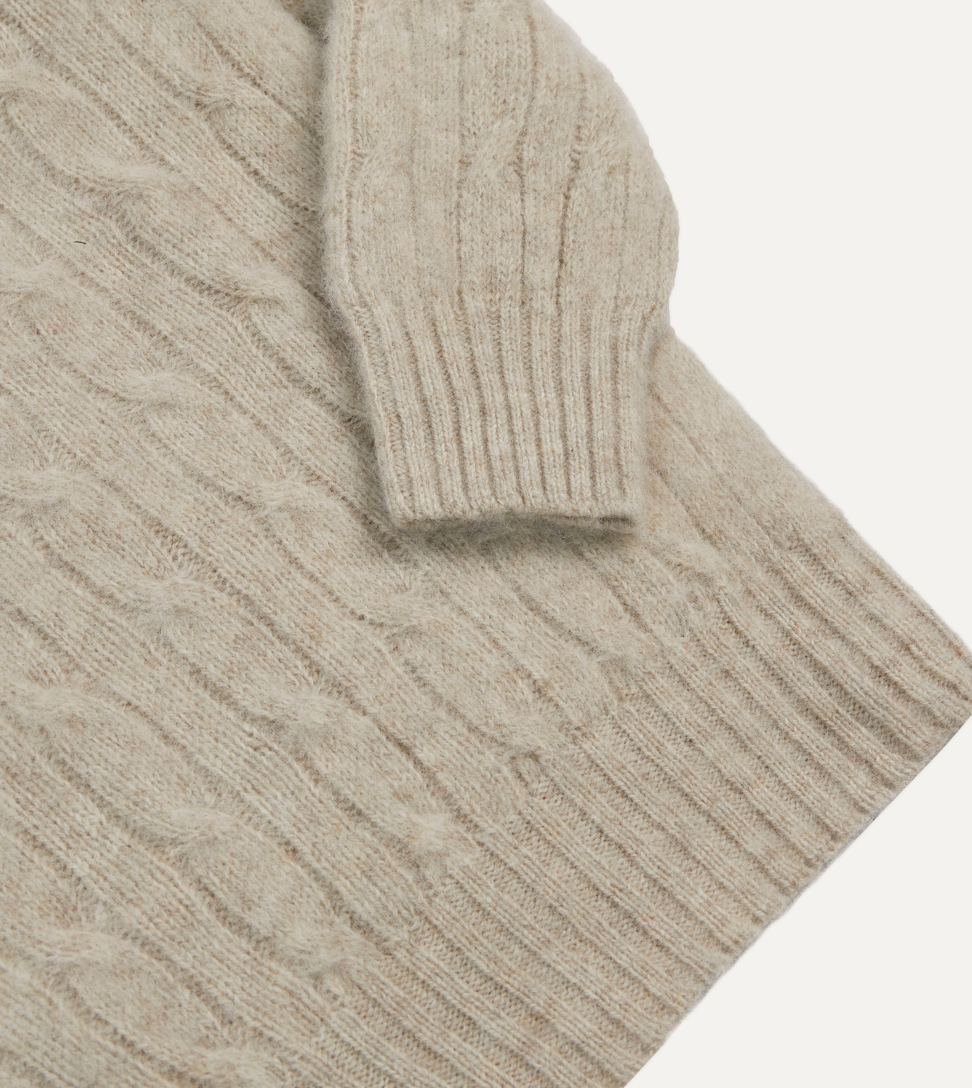 Putty Brushed Cable Knit Shetland Crew Neck Jumper – Drakes US