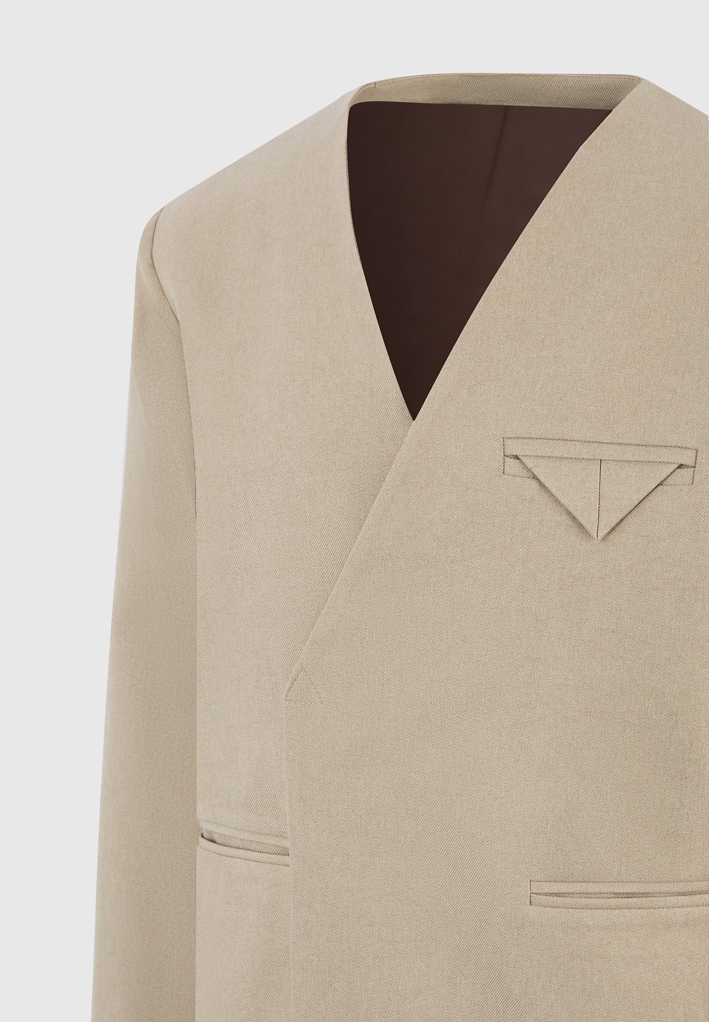 Colin - Collarless Double Breasted Minimal Blazer - Beige