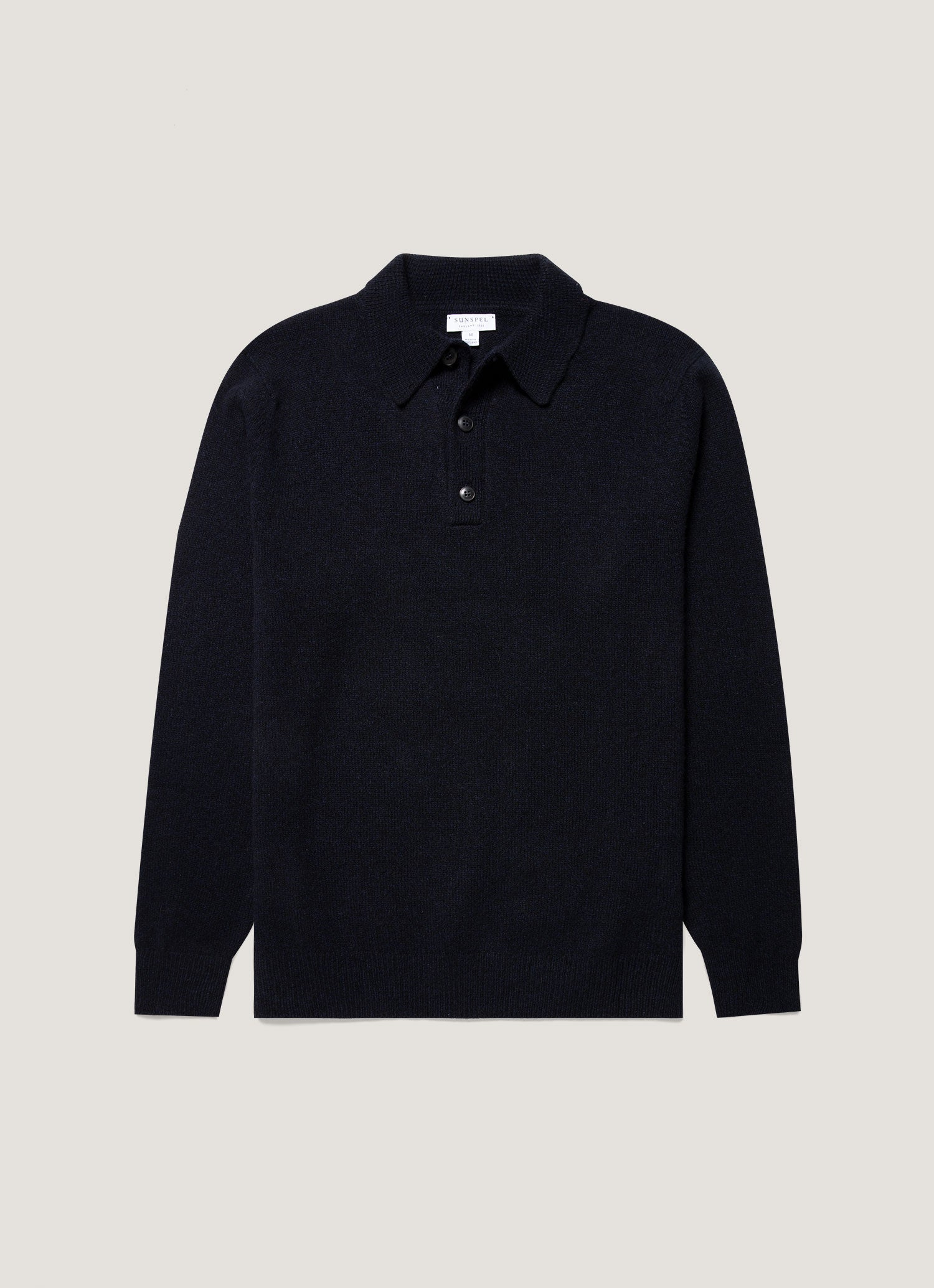 Men's Lambswool Knitted Polo Shirt in Dark Navy Mouline | Sunspel