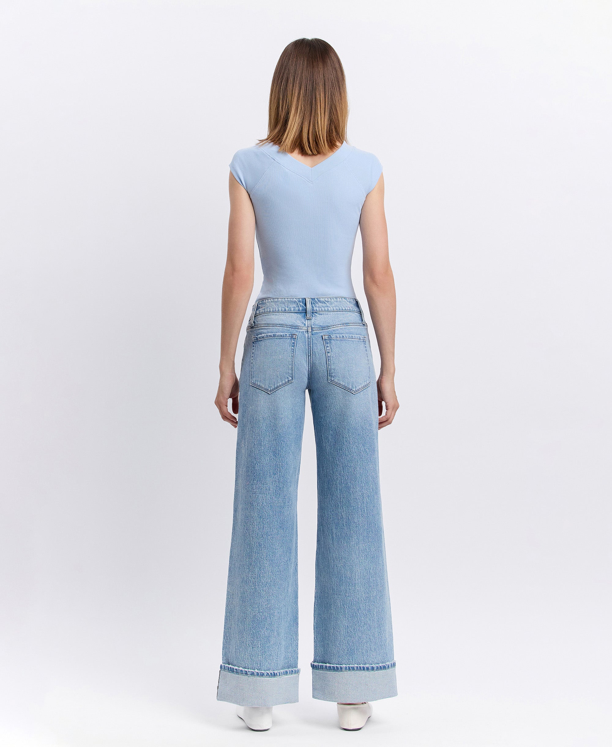 VERVET London Low Rise Cuffed Baggy Wide Leg Jeans