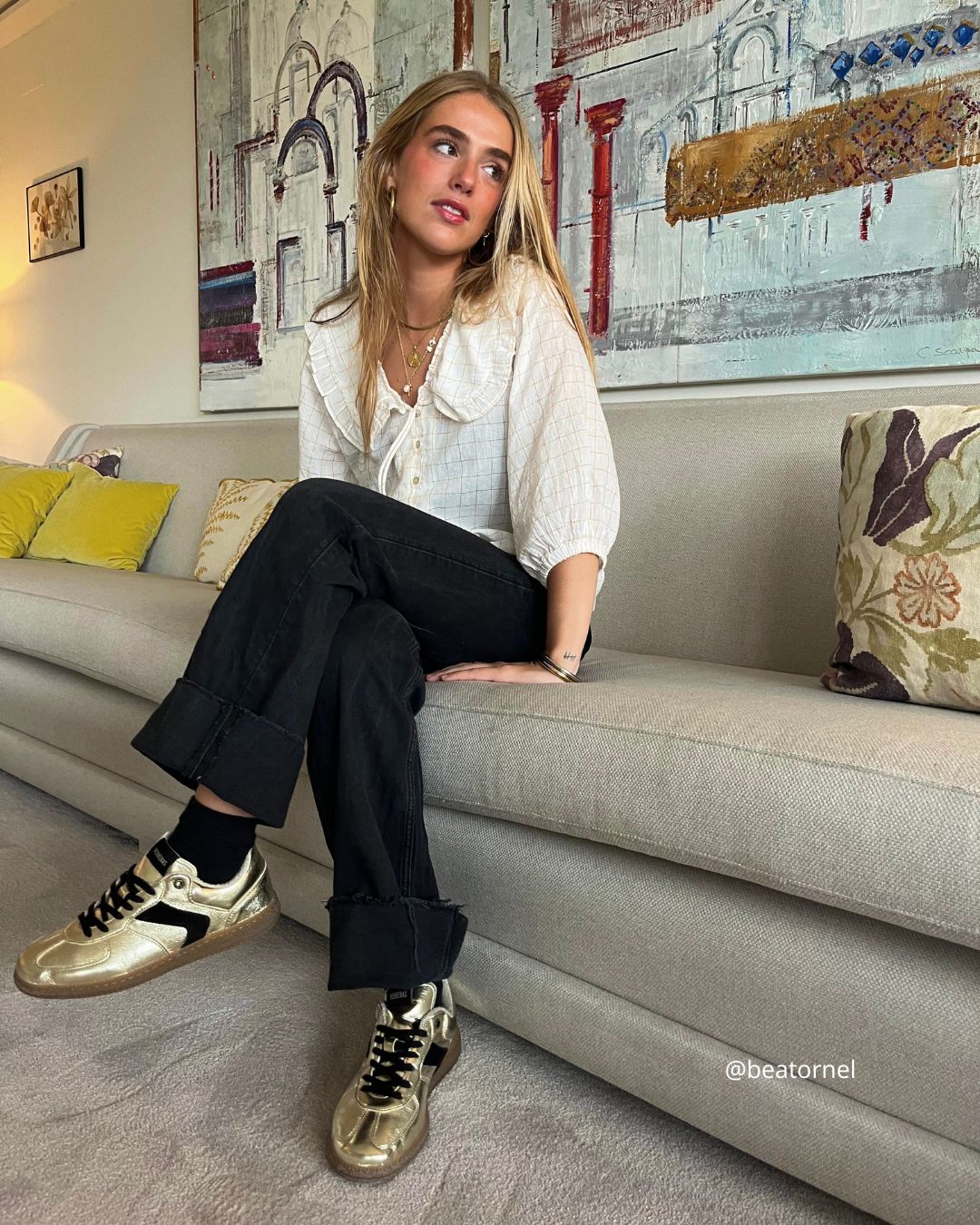 Sneakers Women Lame suede Gold Black | Verbenas