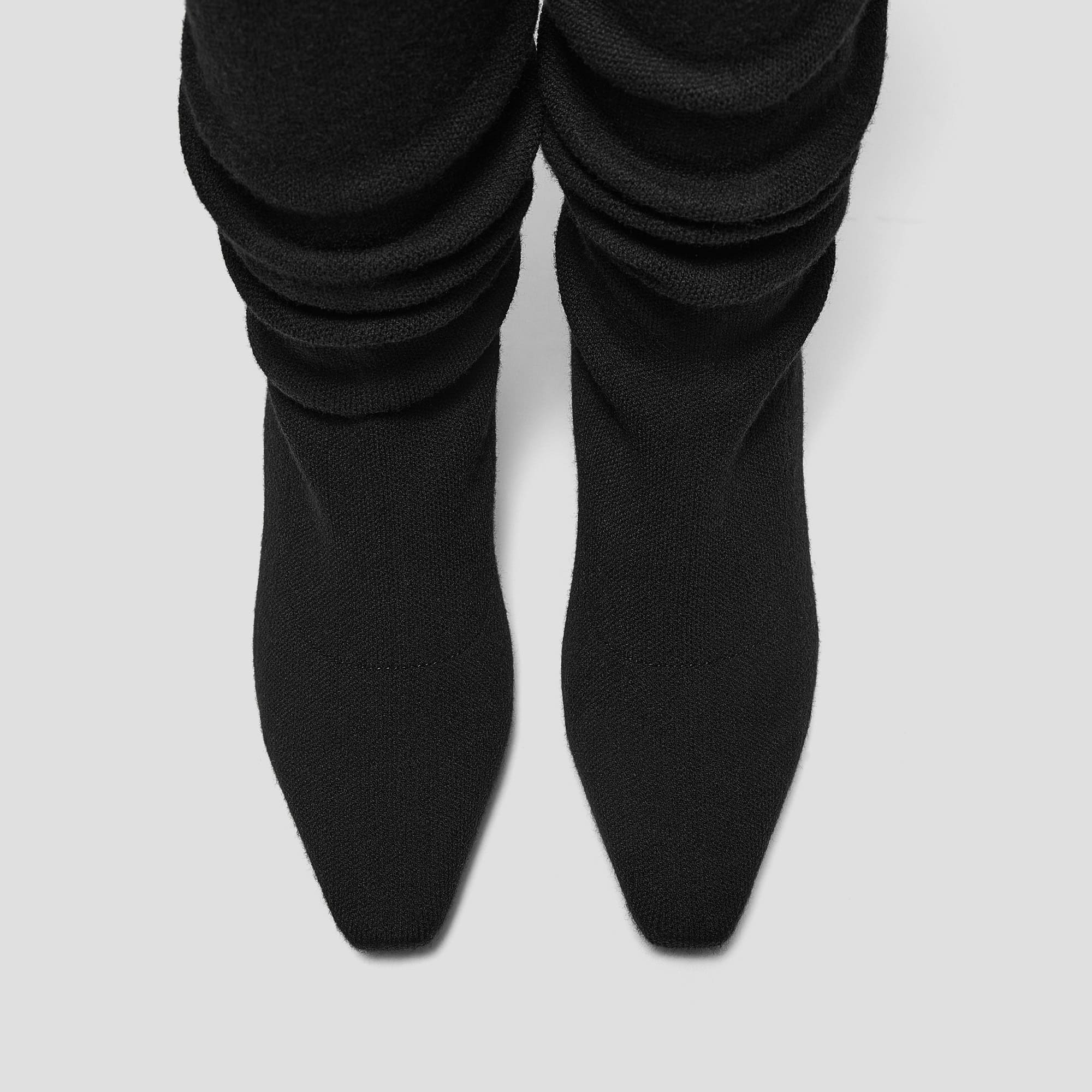 Rumi] スクエアトゥ スロウィー ニーハイ キトゥンヒール ブーツ