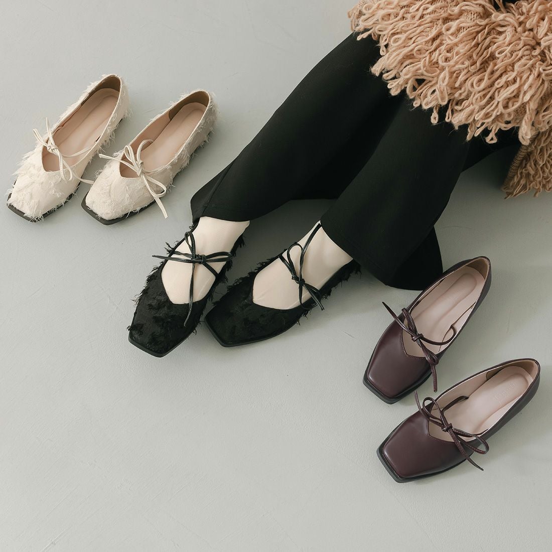 yumi.さんコラボ華奢リボンフラットシューズ ｜靴・レディースシューズ