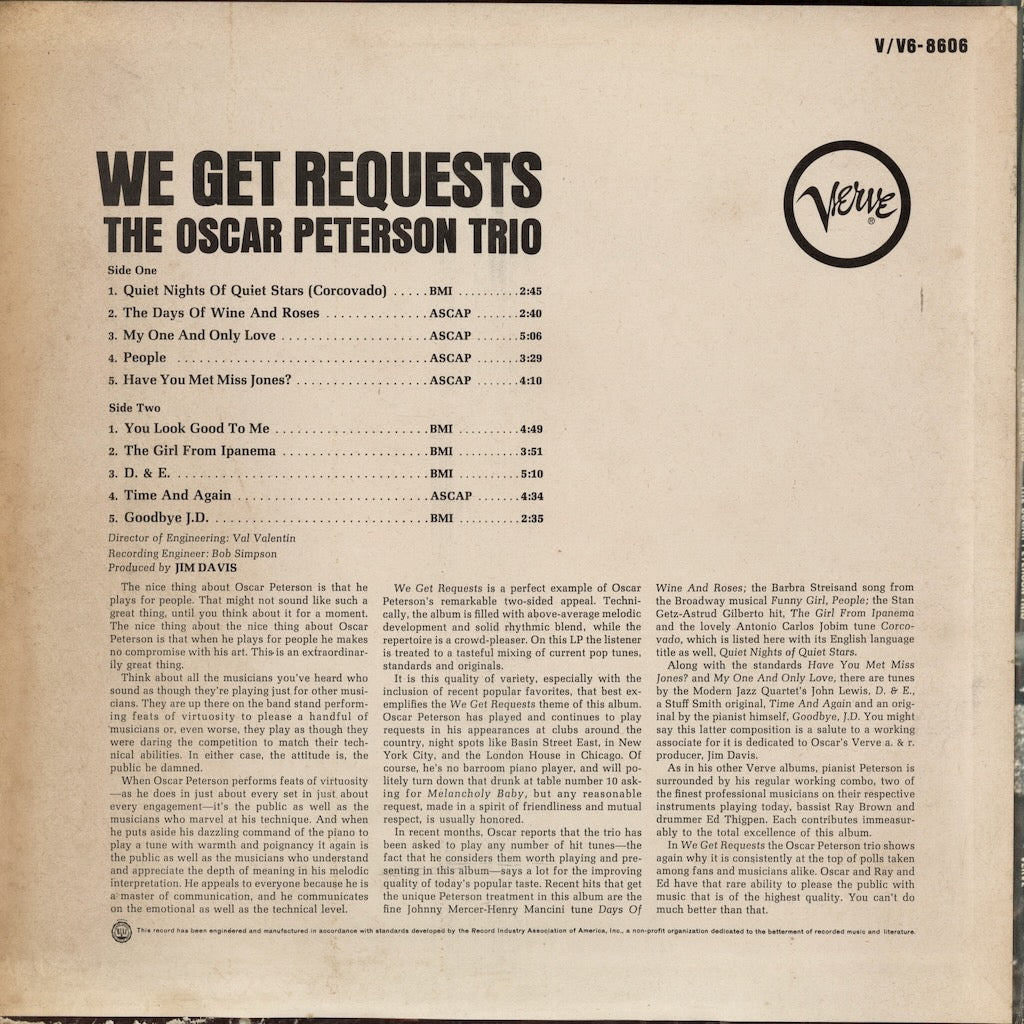 Oscar Peterson / オスカー・ピーターソン / We Get Requests (V6/8606