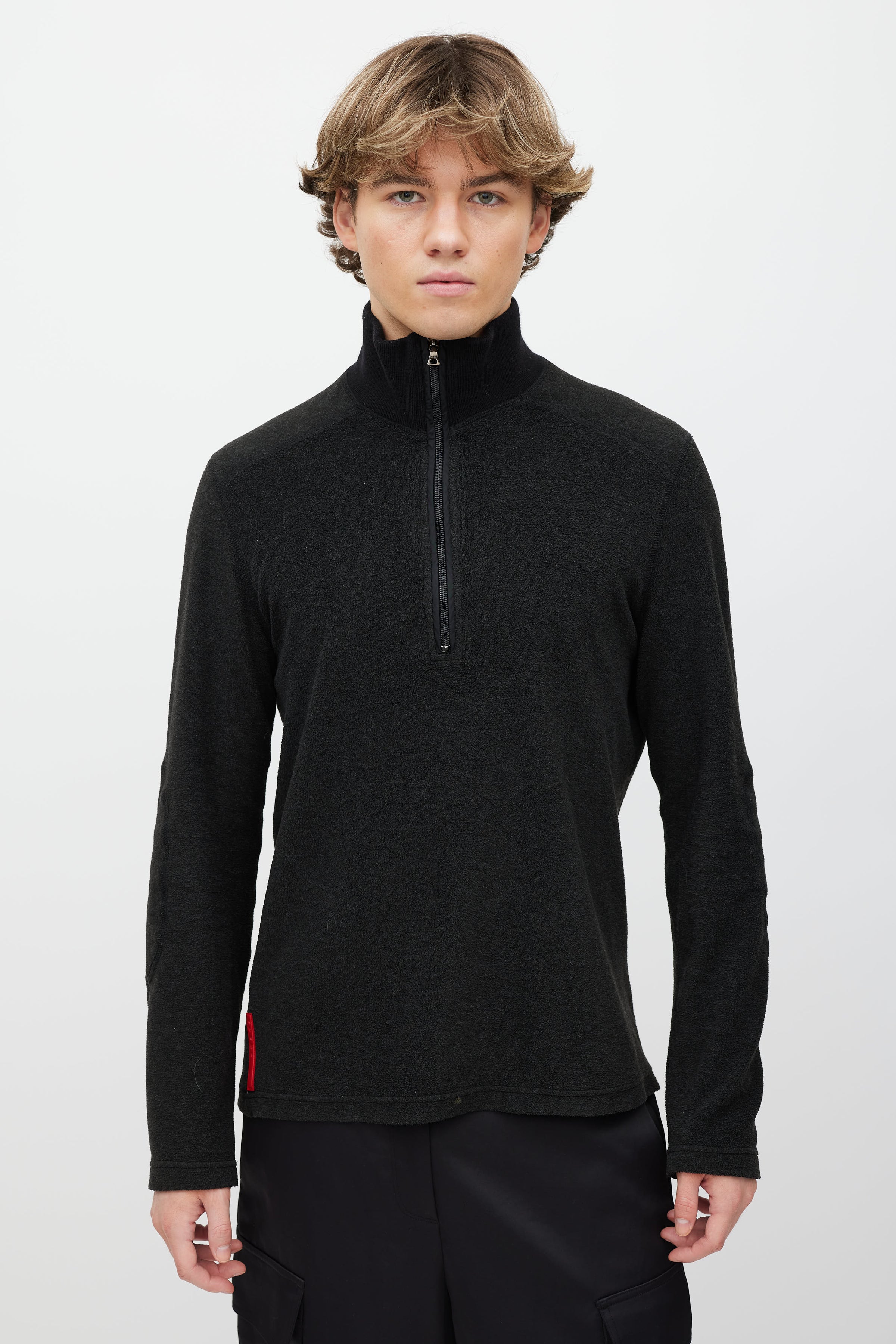 Prada // Sport Dark Grey & Black Fleece Quarter Zip Sweater – VSP