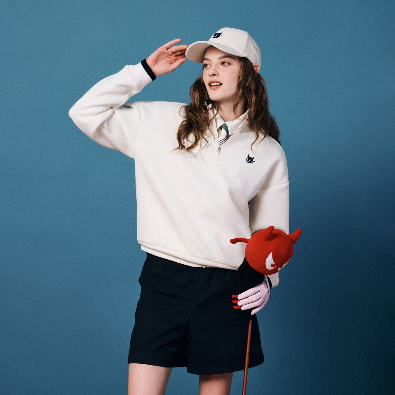 WOMEN ダンボールニットスポーティーハーフジップ アイボリー