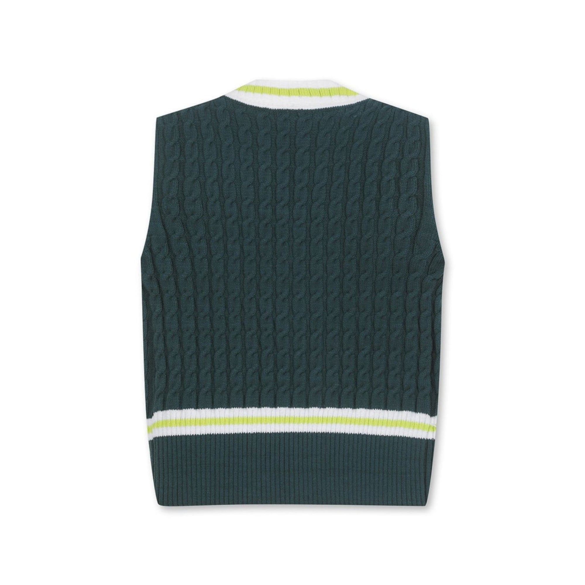WOMEN Vネック ケーブルニットベスト モスグリーン