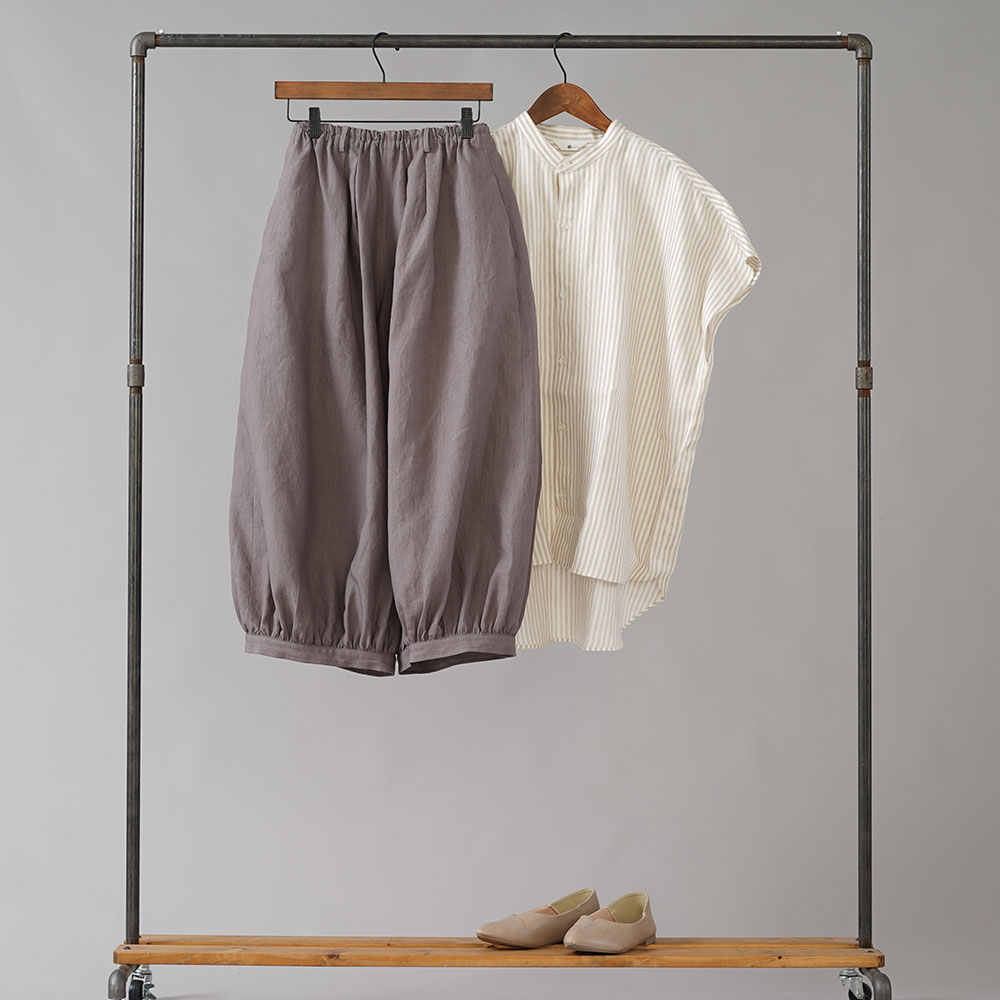 リネンパンツ】アラジン ボールパンツ 超高密度リネン /茶鼠 b005j-cnz1