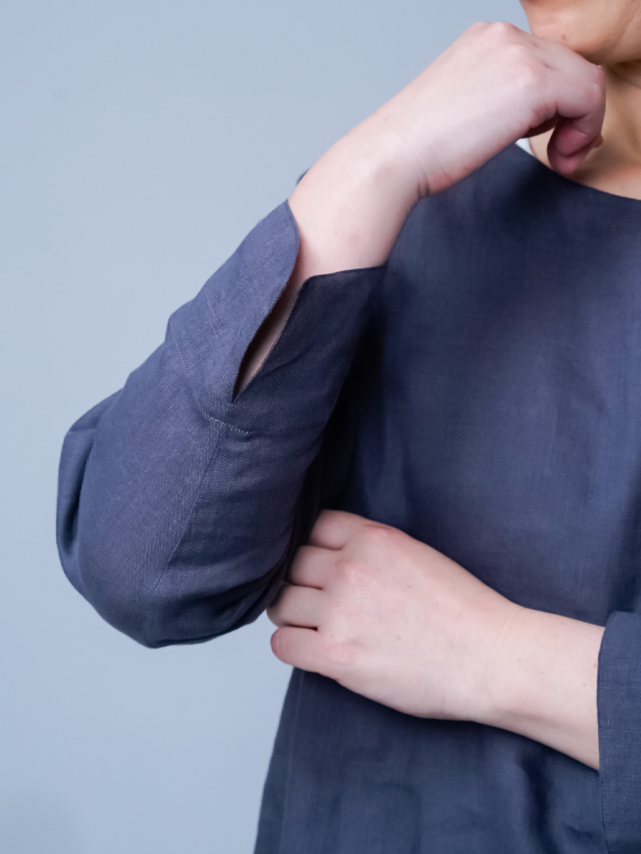 リネントップス】軽く やわらかい 快適なトップス ／ 藍墨茶 p012a-isc1