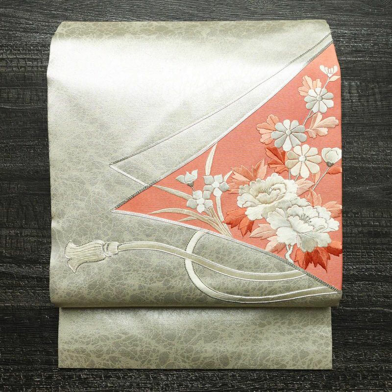 名古屋帯 太鼓柄 正絹 幾何学柄・抽象柄 名古屋仕立て 箔 銀糸 帯 白