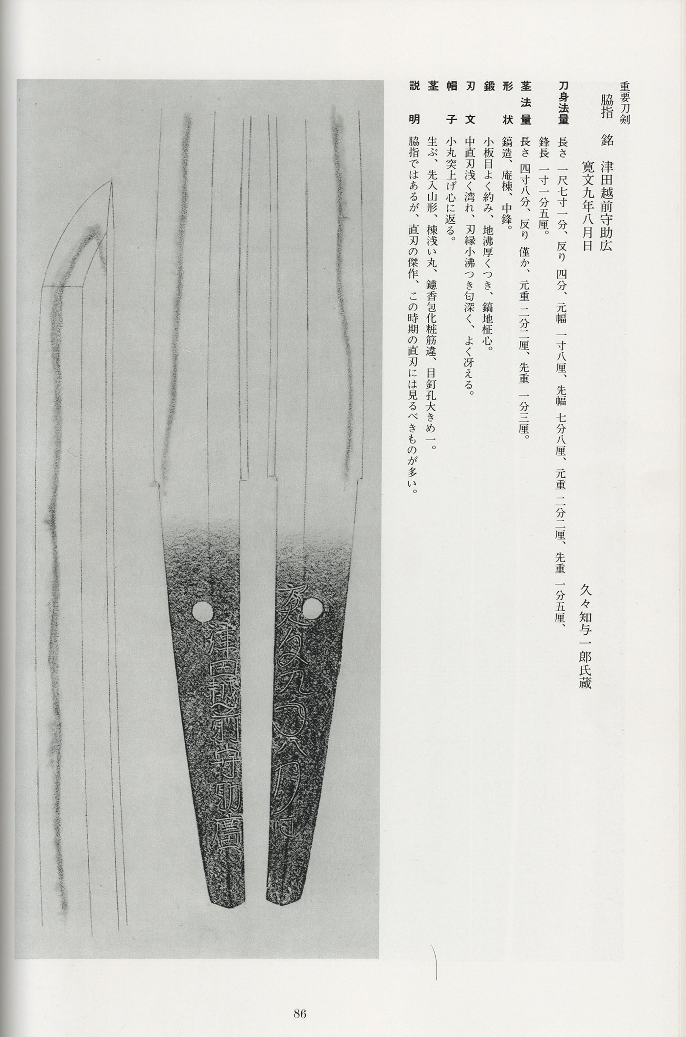 脇差 津田越前守助廣 延宝九年八月日 | 日本刀・刀剣・名刀・短刀の