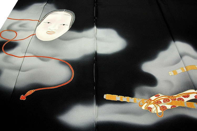 皇室献上作家-熊谷慶雲」 幽玄 能面柄にボカシ 浜ちりめん 最高級 黒留袖