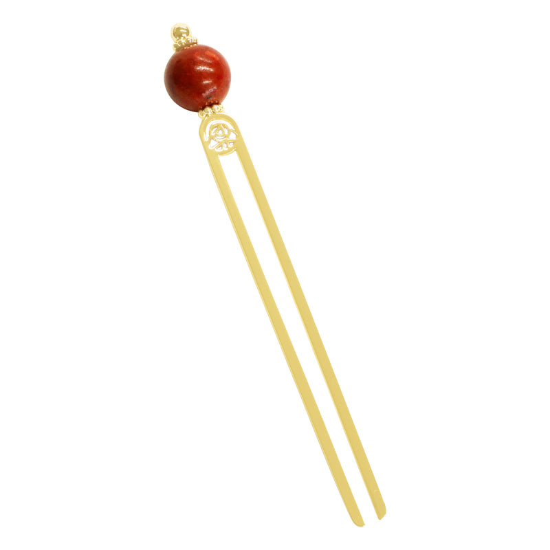 珊瑚玉二又簪-紅｜普段使いの簪・ヘアアクセサリーブランド［かんざし