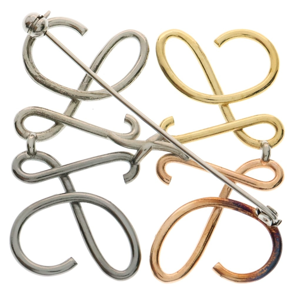 LOEWE(ロエベ) アナグラム ブローチ バッジ ゴールド×シルバー×ピンク