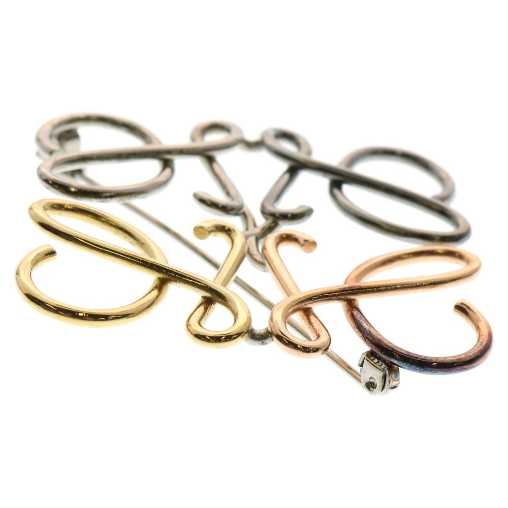 LOEWE(ロエベ) アナグラム ブローチ バッジ ゴールド×シルバー×ピンク