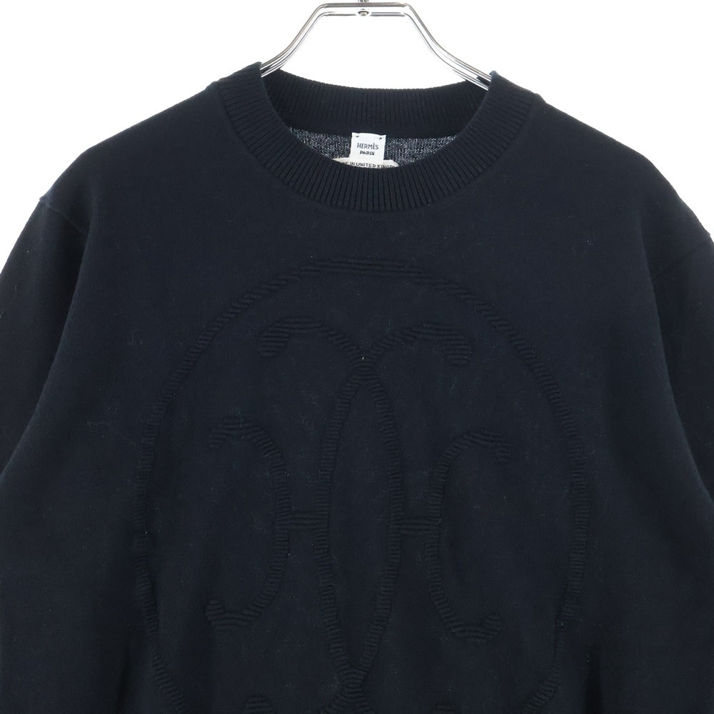 HERMES(エルメス) カシミヤ ロゴ刺繍 クルーネックニットセーター