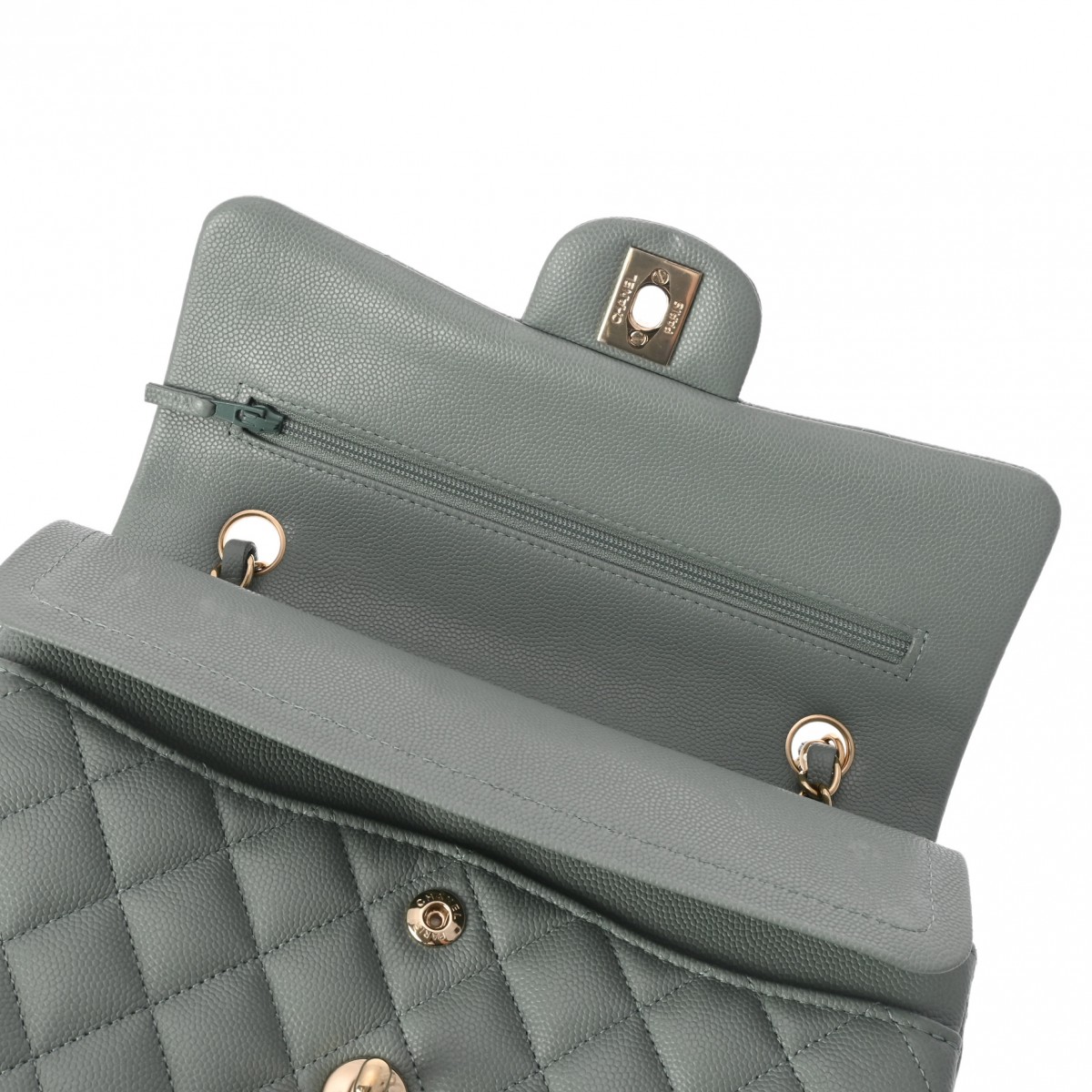 シャネル マトラッセ チェーンショルダー 23cm Wフラップ ブルーグレー