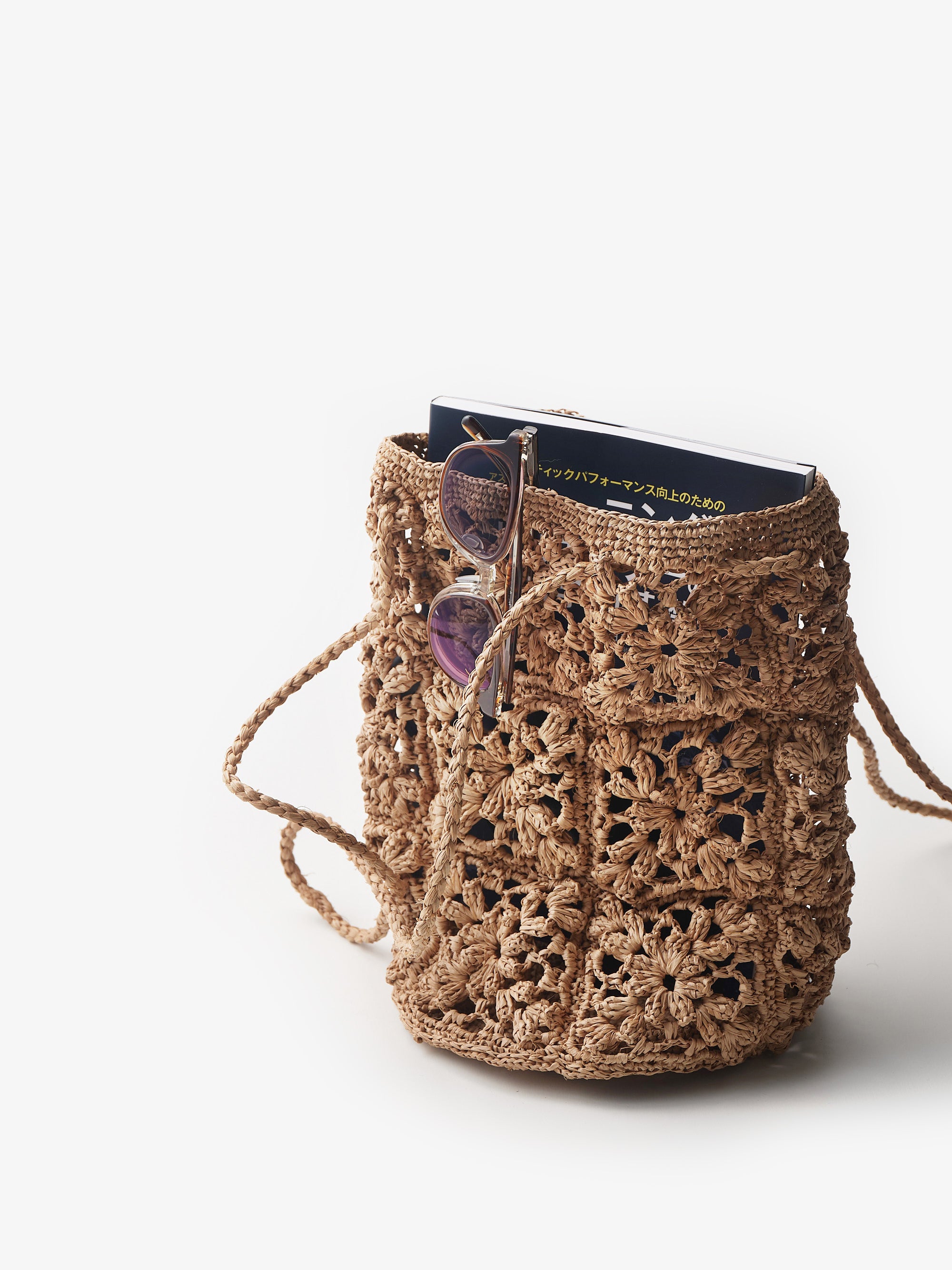 ラフィアモチーフ編みバッグ長ハンドル｜松野屋