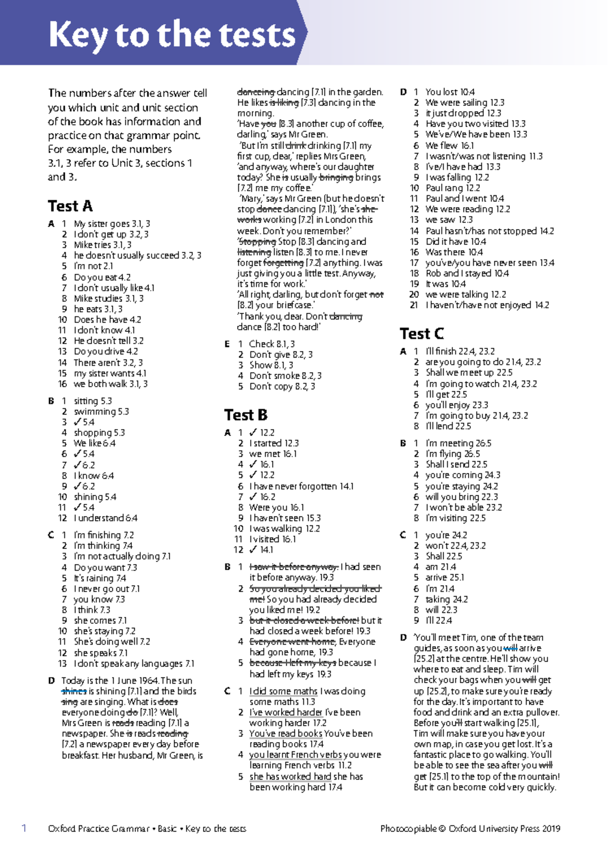Oxford Practice Grammar Basic Tests Key - Complete Guide - Studocu