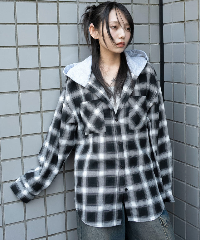 BANG ON! フード付きチェックシャツ フード付きチェックシャツ(S