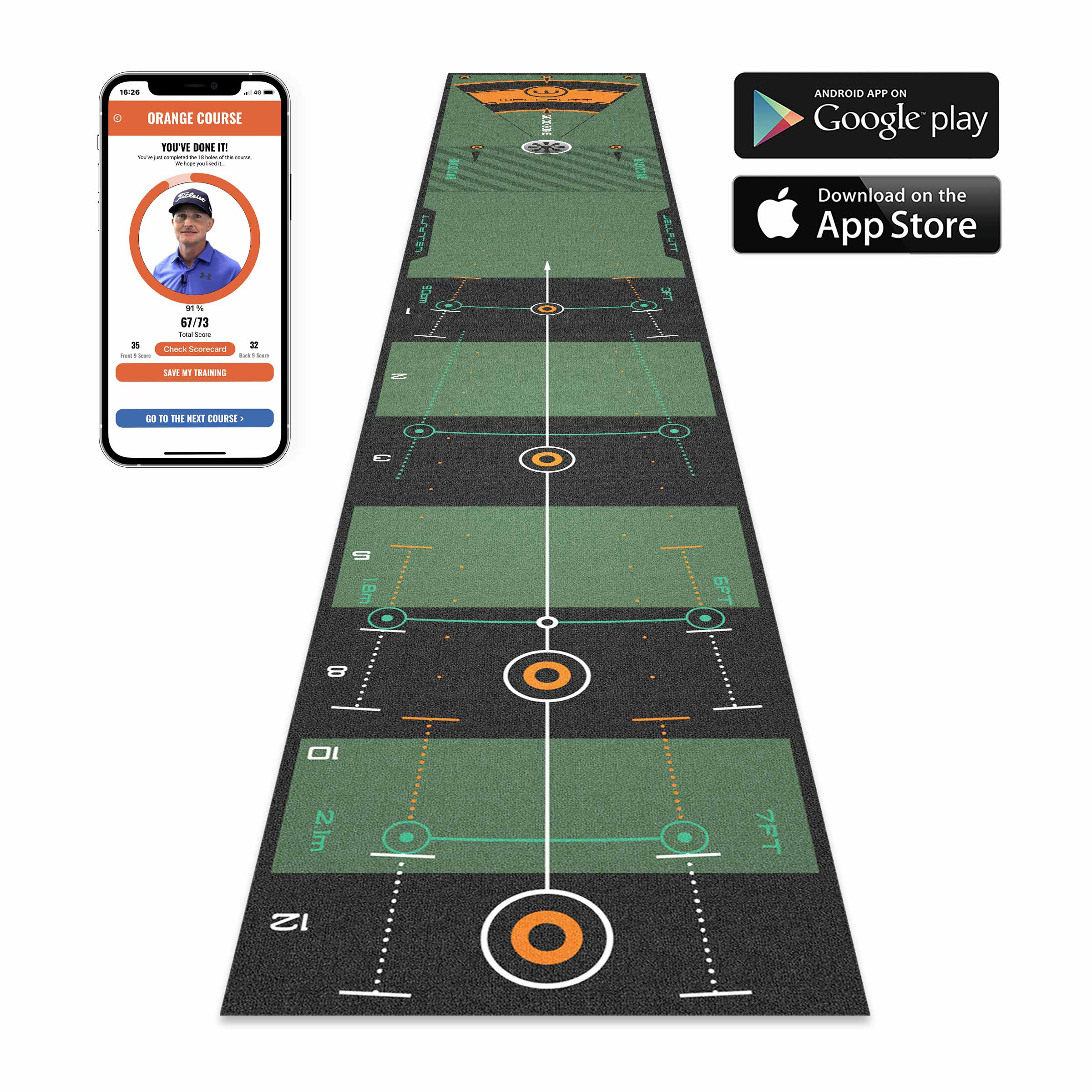 Putting training mat golf indoor - 10ft Classic | Wellputt