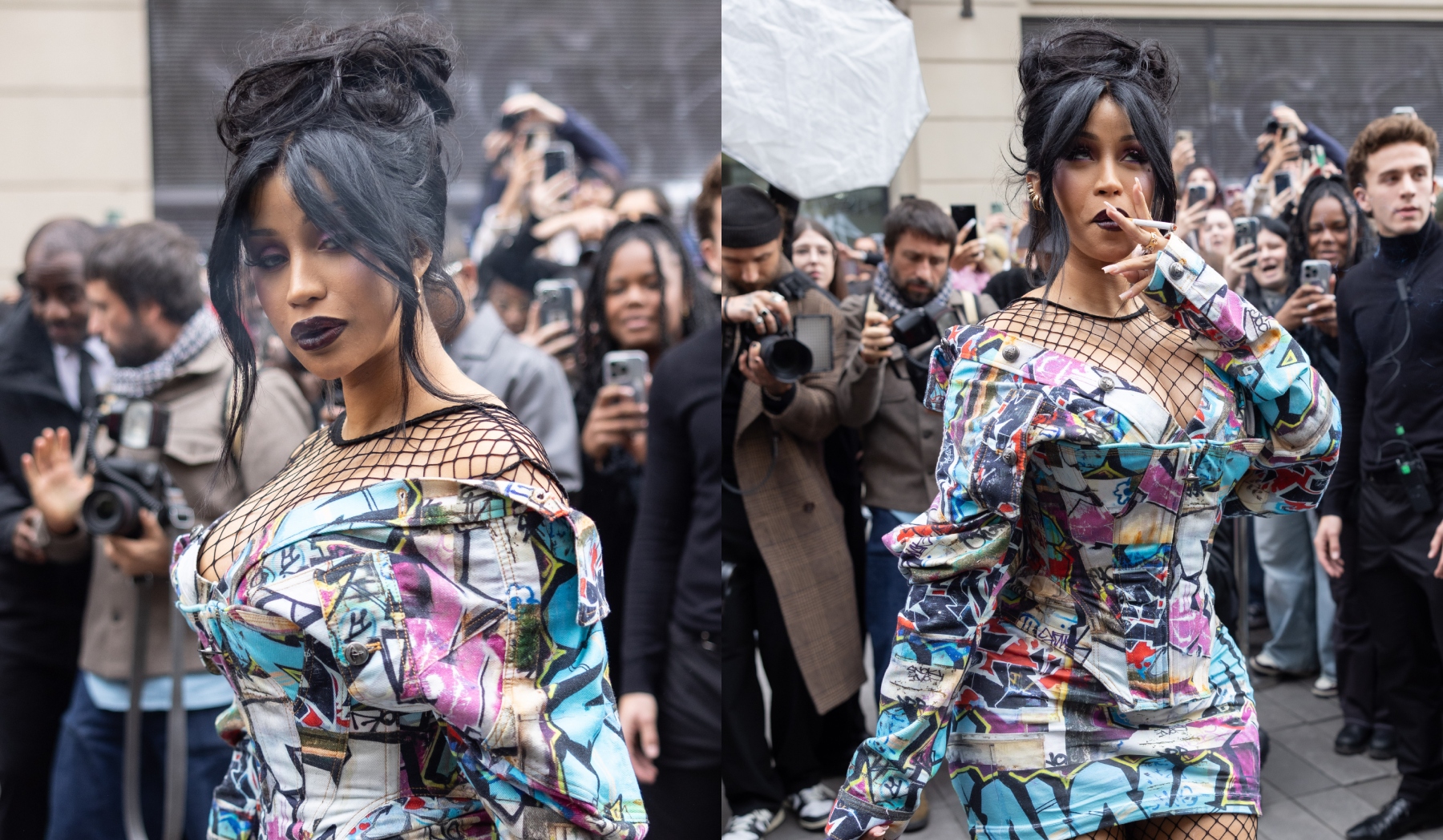 Cardi B Dons Graffiti Print at Vivienne Westwood Spring 2025 in Paris