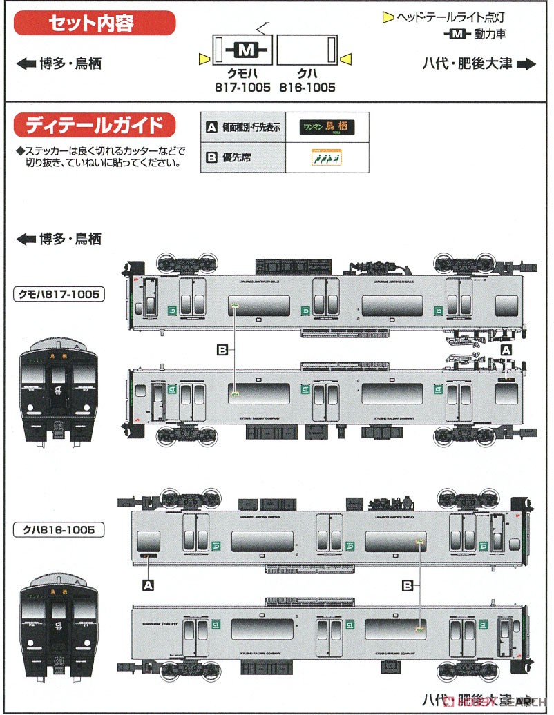 JR九州 817系1000番代 (熊本車・白ライト) 2両編成セット (動力付き