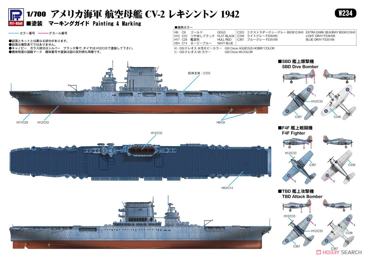アメリカ海軍 航空母艦 CV-2 レキシントン 1942 (プラモデル) - ホビー