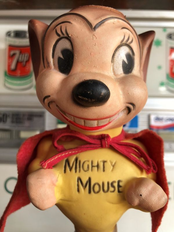50s Vintage Terrytoons Mighty Mouse Vinyl Doll w/Original Cape