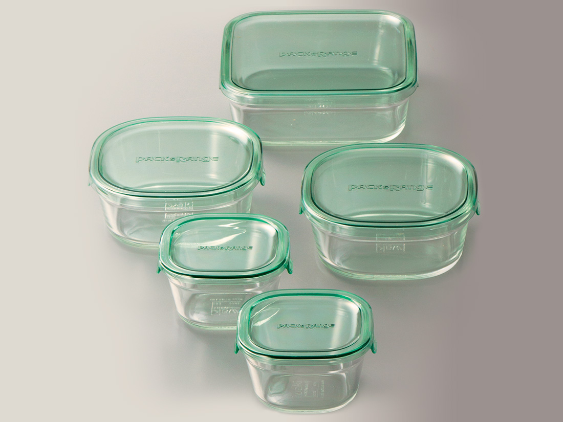 iwaki パック&レンジ 角型5点セット グリーン | ガラスの保存容器 | お