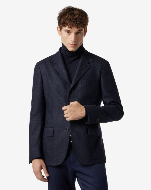 Men's blue wool, cashmere and stretch silk twill jacket | Corneliani