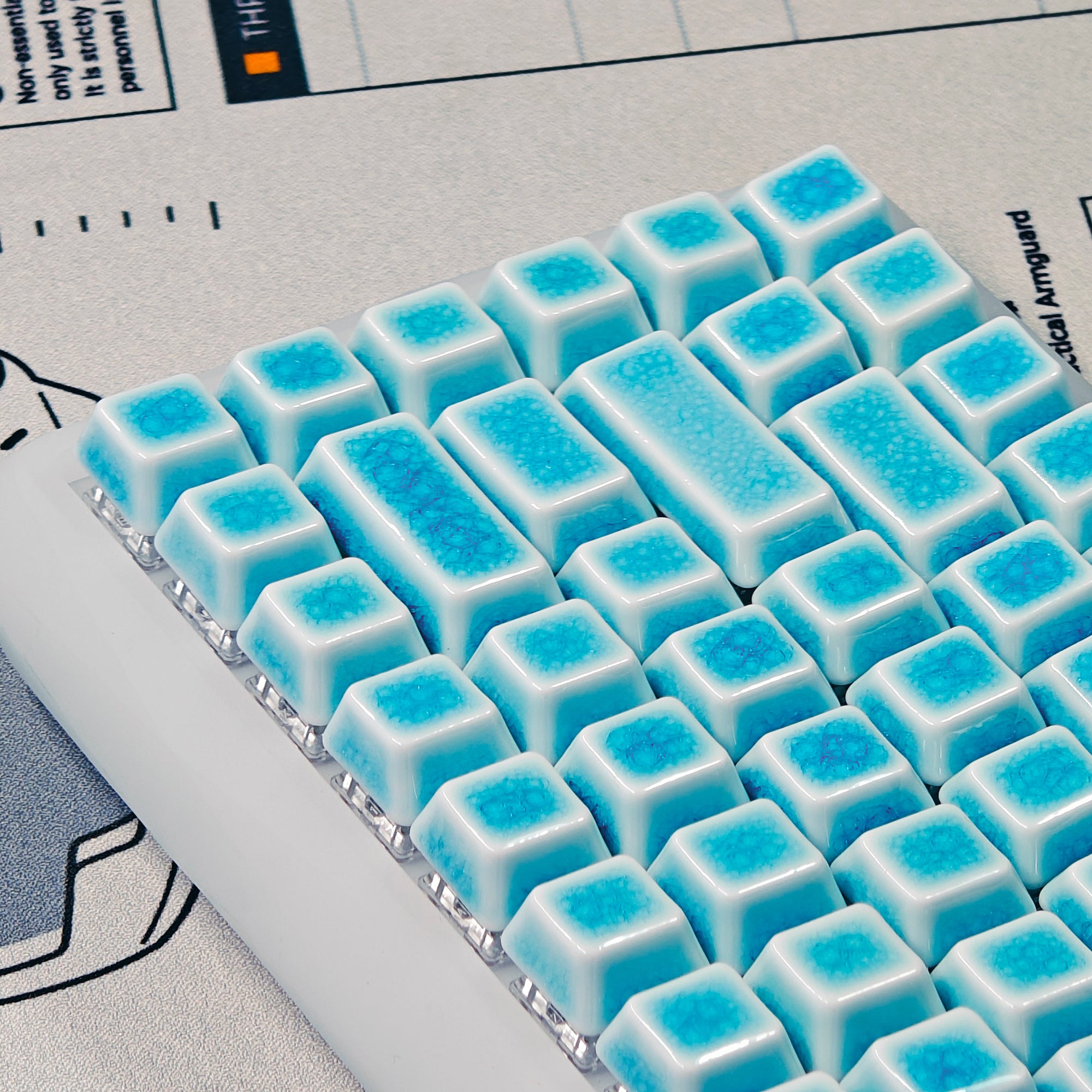 114 Keys Blue Crazed Ceramic Keycaps Set | Cerakey