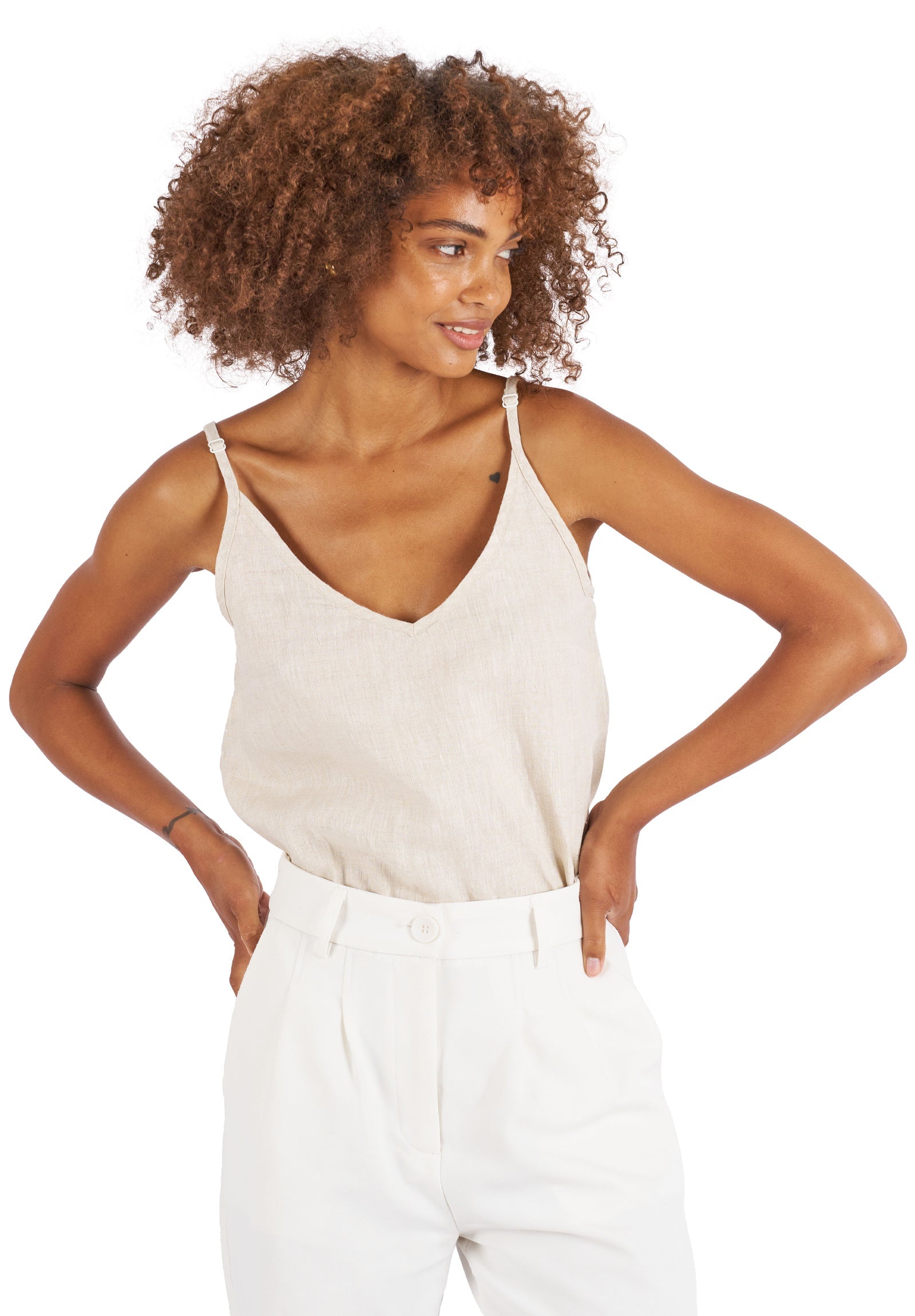 Cami-V Natural Linen Top – camixa.com