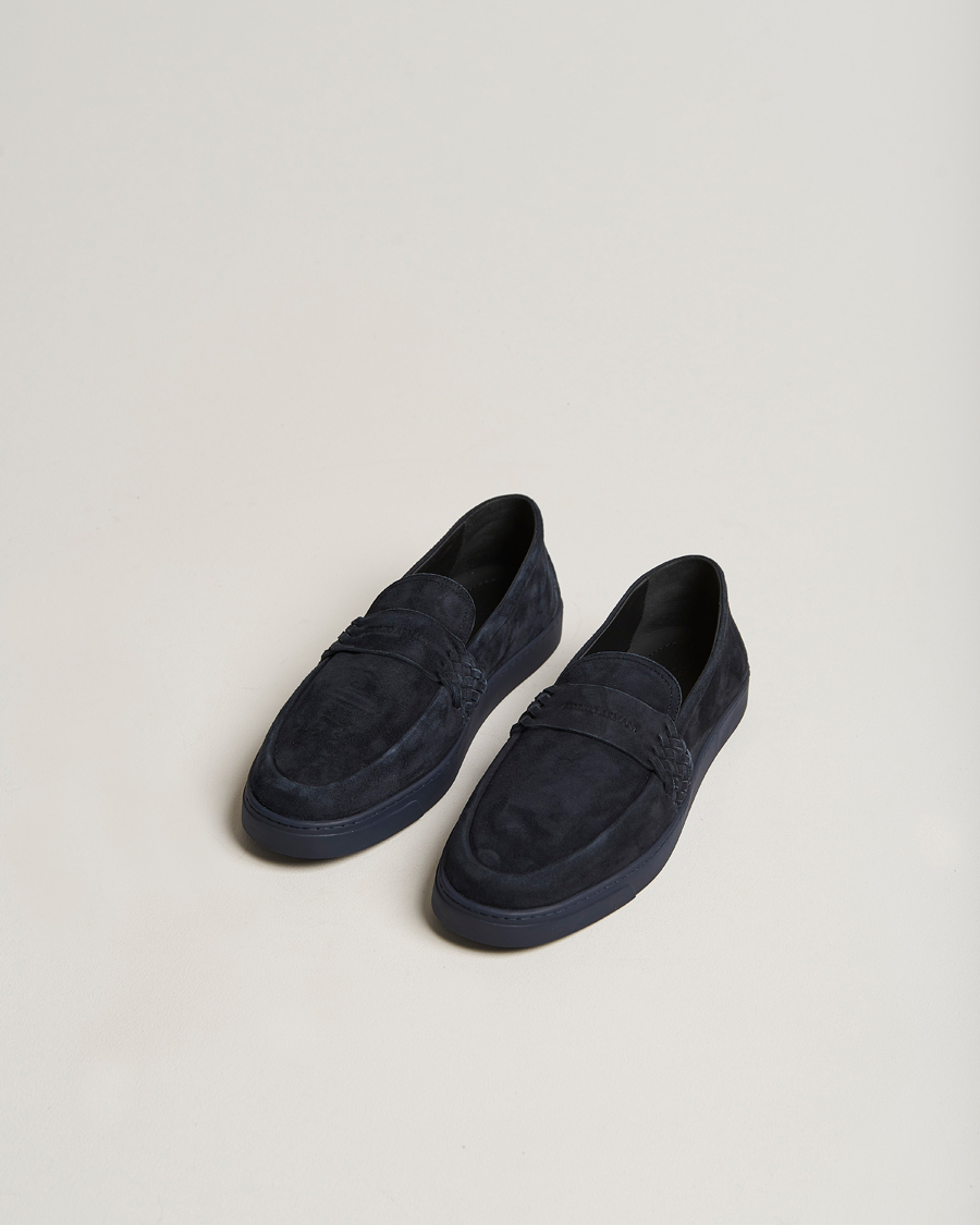 Giorgio Armani Suede Intrecci Loafers Navy at CareOfCarl.com