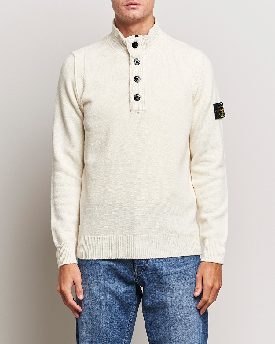 Stone Island Knitted Lambwool Half Button Zip Natural at