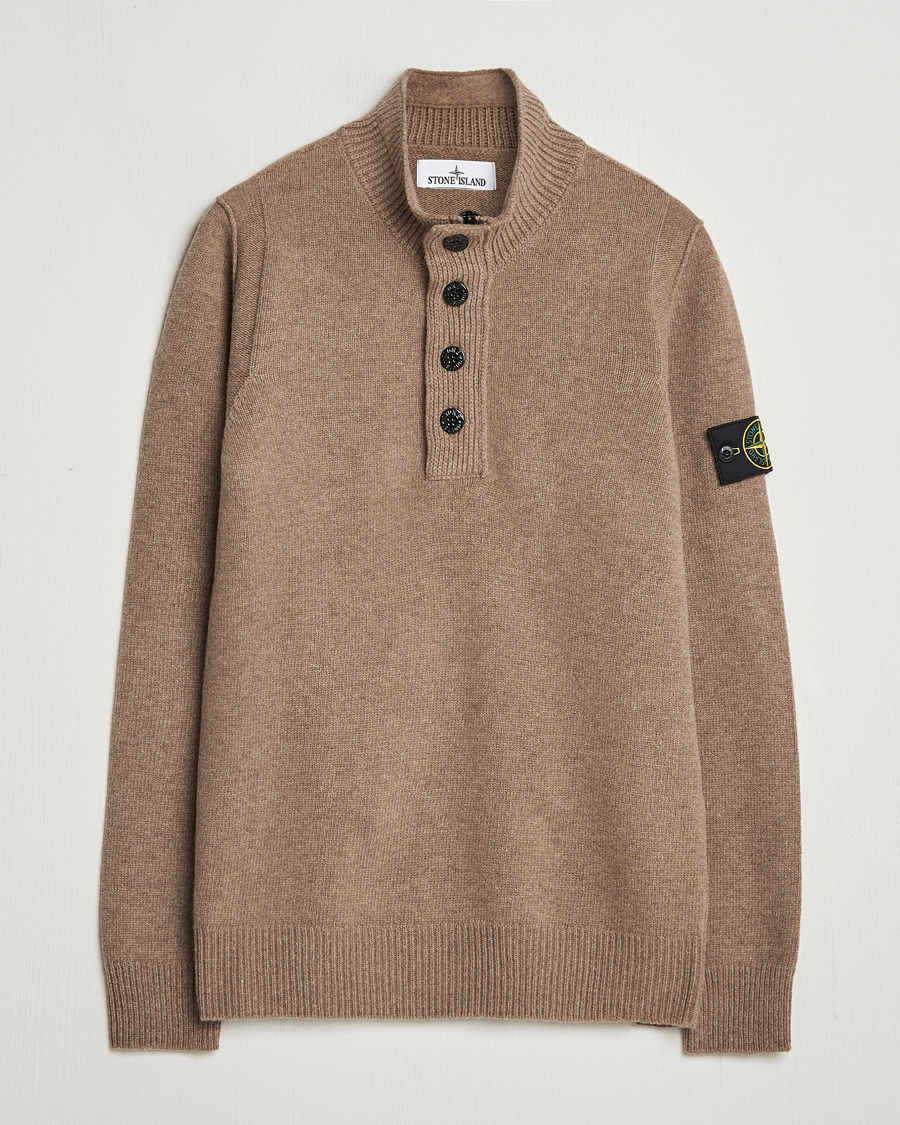 Stone Island Knitted Lambswool Half Button Zip Walnut at