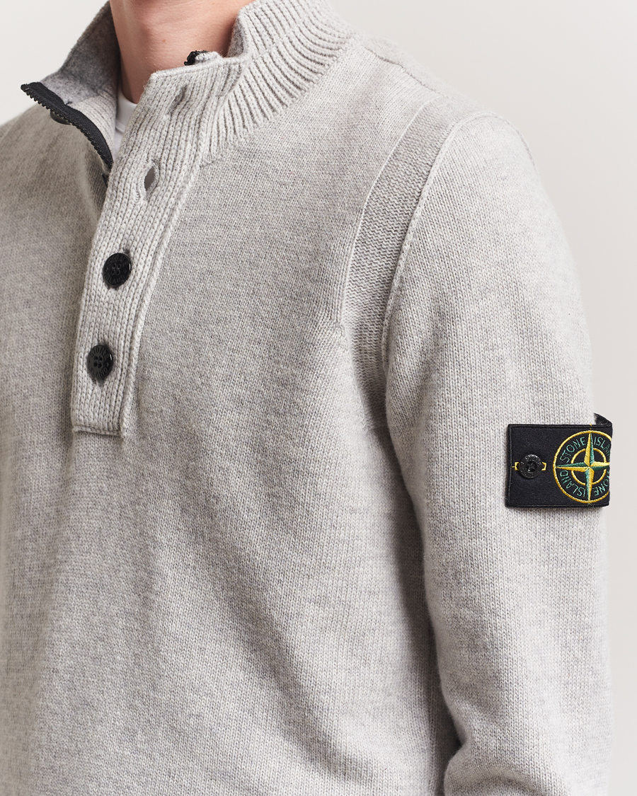 Stone Island Knitted Lambswool Half Button Zip Grey Melange at