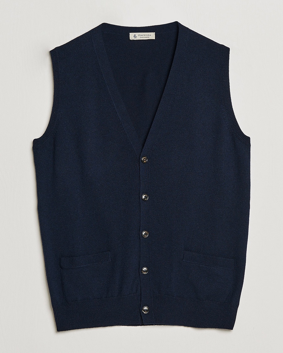 BEAMS PLUS Mohair Check Vest Navy at CareOfCarl.com