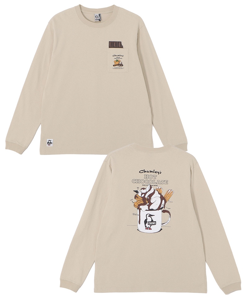 Hot Chocolate Pocket Brushed L/S T-Shirt|CHUMS(チャムス