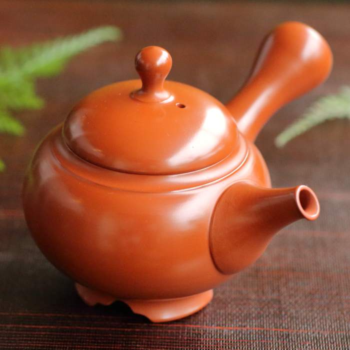 吉川雪堂 常滑焼朱泥急須 満150ml でべそ陶茶漉し 印籠蓋 高台有 高級