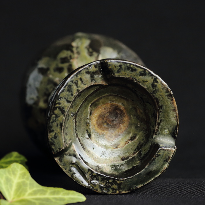 馬場隆志 備前窯変蒼ワイングラス 満容量280ml 登り窯焼成 陶芸作家