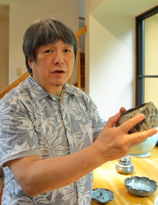 浦口雅行 青瓷黒燿砕 茶盌 茶碗 天満屋個展作品 浦口雅行