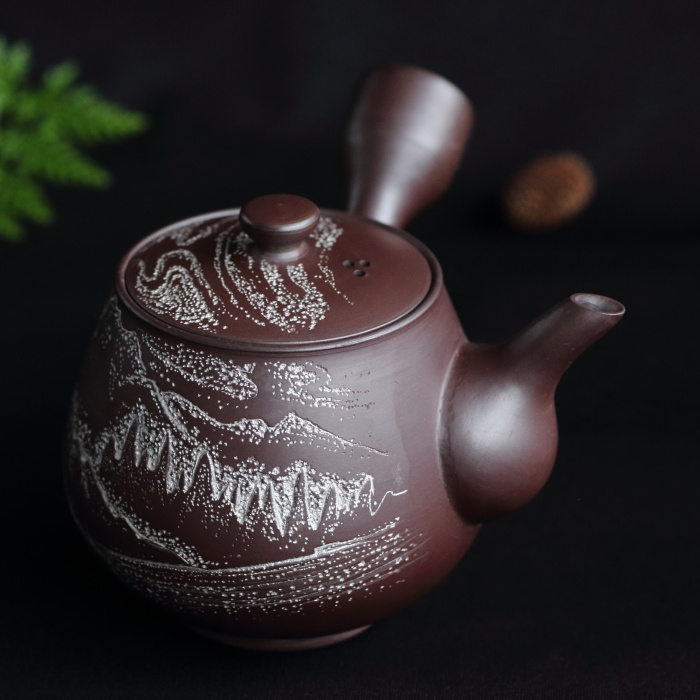 春峰（伊藤卯吉） 沈銀急須冬の山 満容量300ml 作家もの萬古焼柴泥茶器