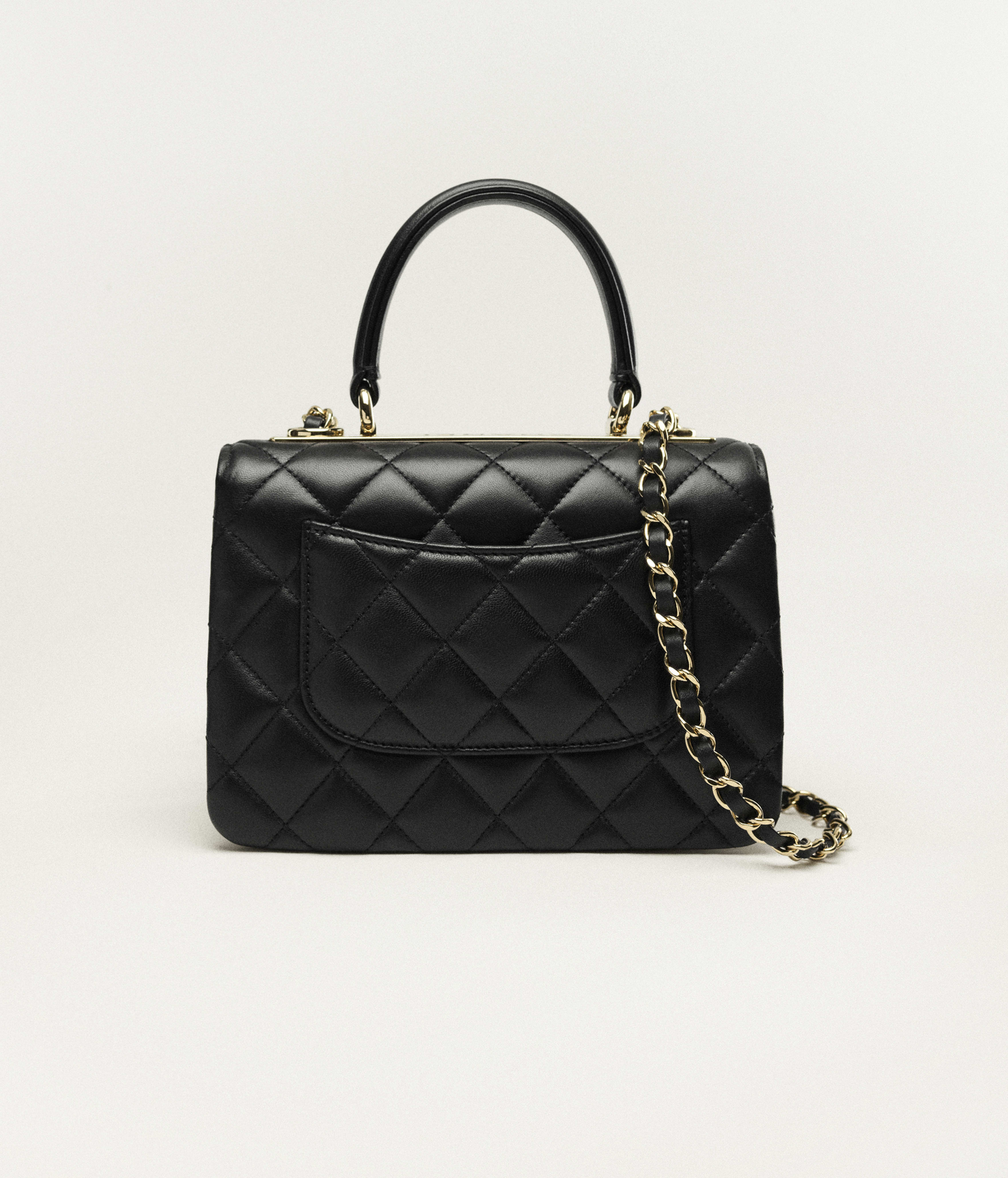 Mini flap bag with top handle, Lambskin & gold-tone metal, black