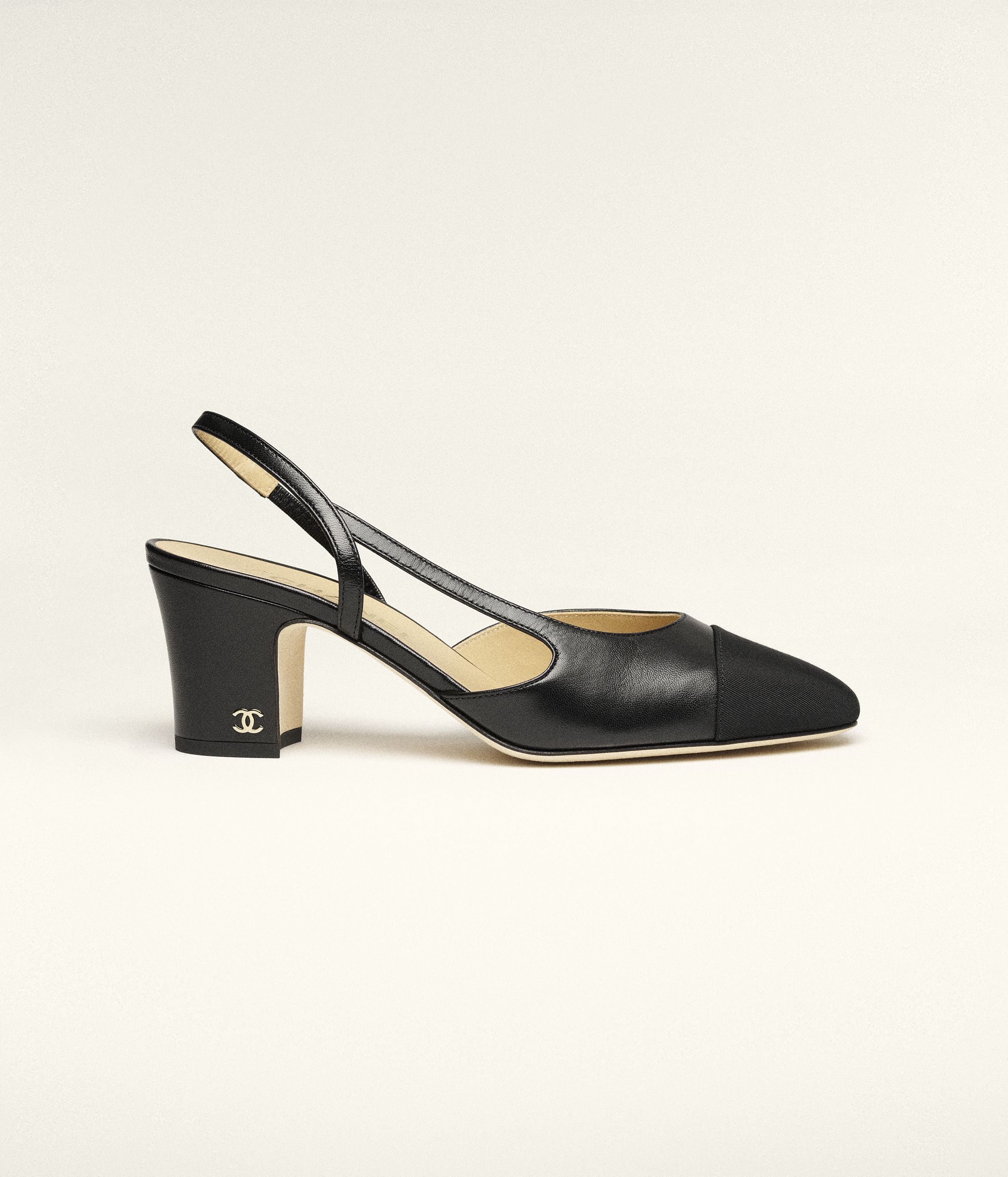 Slingbacks - Goatskin & grosgrain, black — Fashion | CHANEL